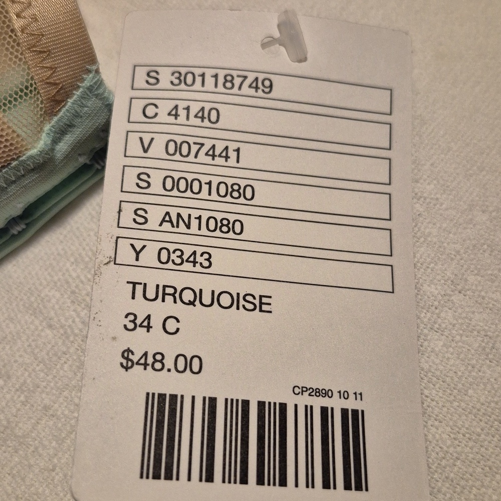 Anthropologie women's 34C turquoise with tan lace overlay underwire bra NWT - Picture 7 of 8